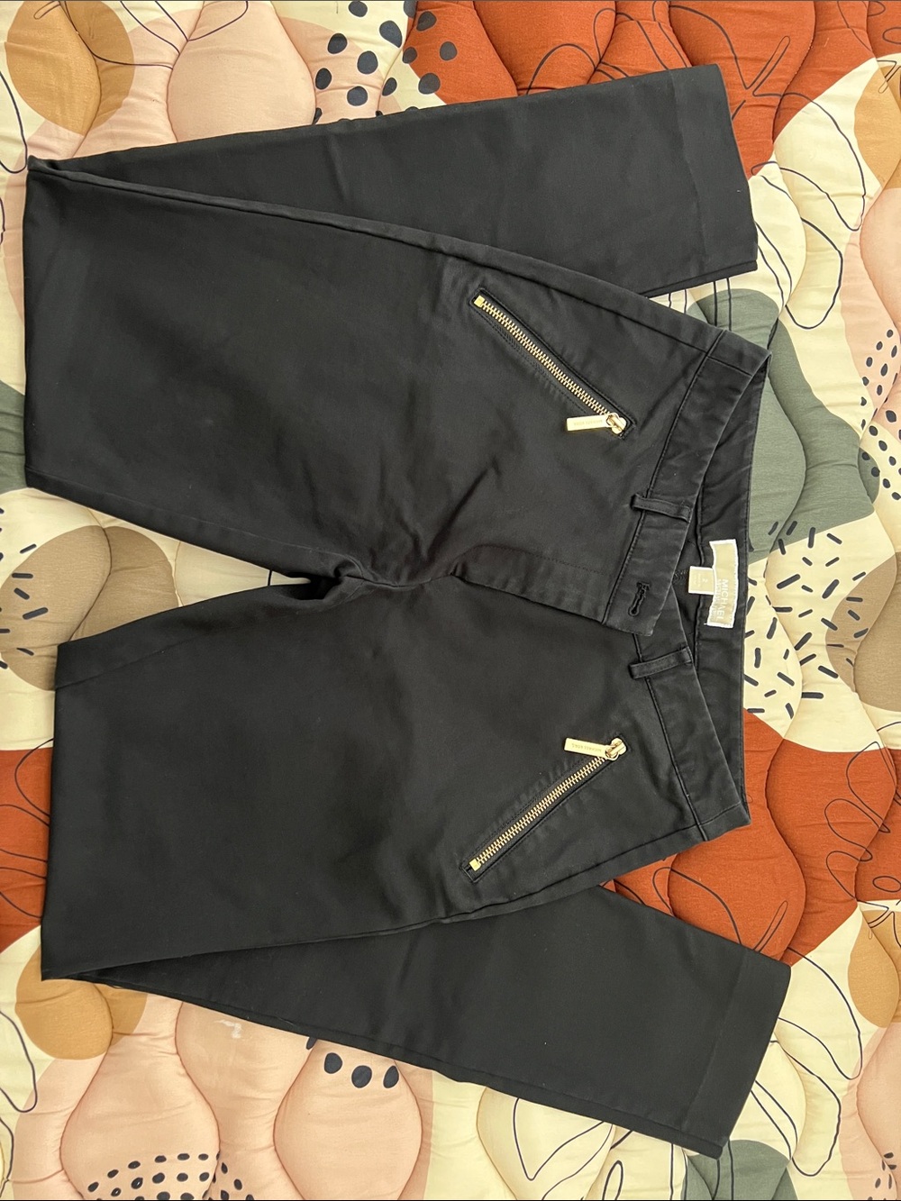 MICHAEL Michael Kors Black Straight-Leg Jeans with Gold Zipper Accents